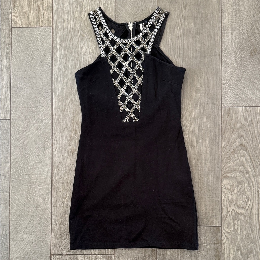 Topshop Black Mini Dress with Silver Detailing
